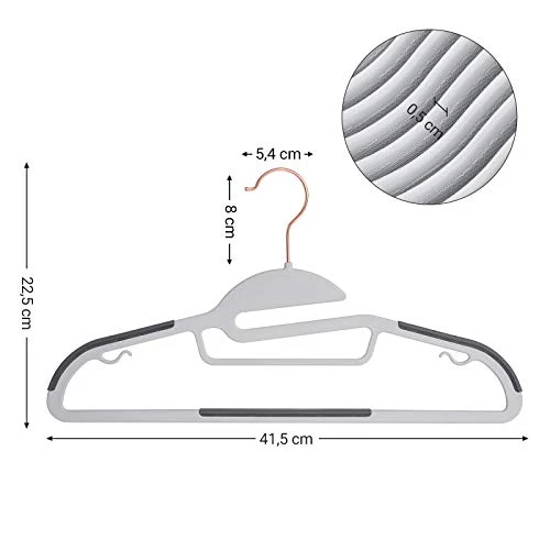 Lot de 30 cintres en plastique de qualité résistants antidérapants en forme de s gain de place épaisseur 0,5 cm crochet rotatif en rose gold largeur 41,5 cm gris 12_0003076