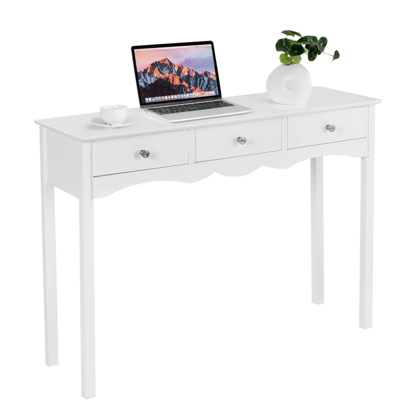 Table console vintage multifonctionnelle 100 x 32 x 75 cm grand espace de rangement style moderne en MDF blanc 20_0018075