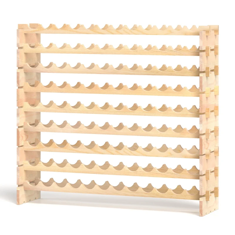 Casier à vin modulaire empilable 120 x 29 x 106 cm capacité 108 bouteilles design pratique en bois de pin naturel 20_0011046