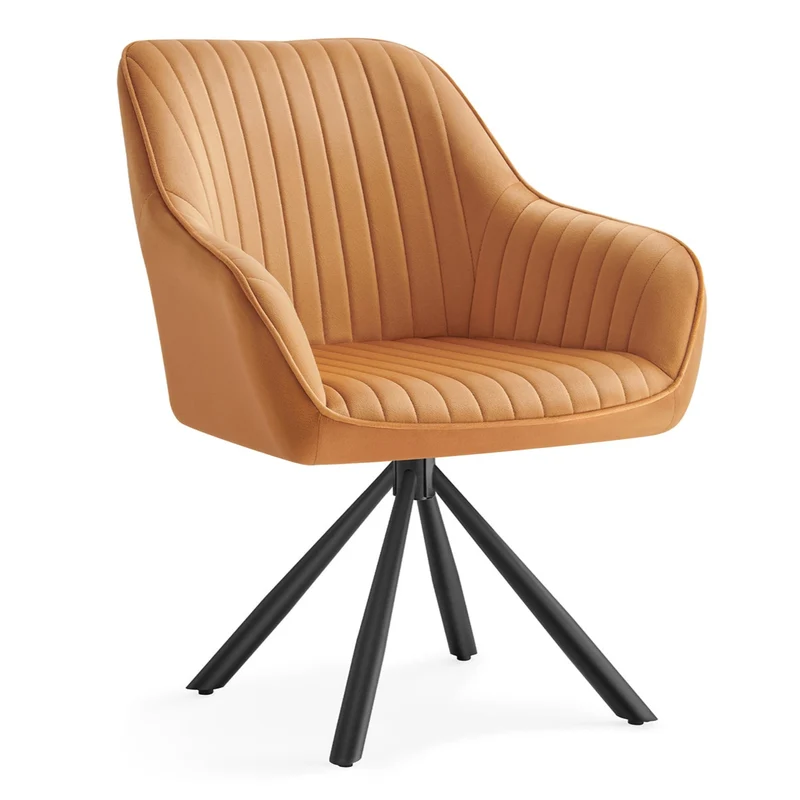 Chaise salle à manger fauteuil pivotant velours rembourrée avec accoudoirs charge 120 kg pieds acier pour salle à manger cuisine marron 12_0004967