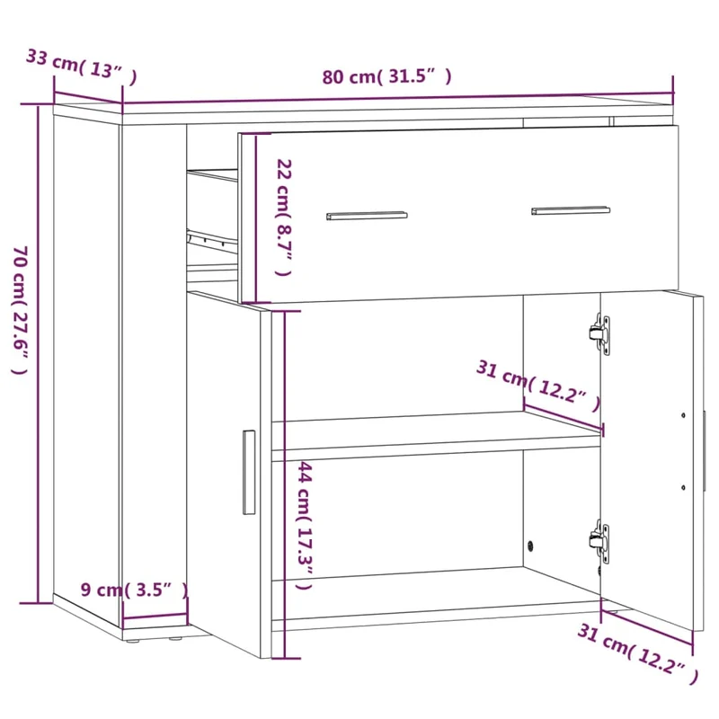 Buffet bahut commode armoire meuble de rangement organisateur cuisine salle de séjour salon 80 x 33 x 70 cm bois d'ingénierie marron 02_0031108