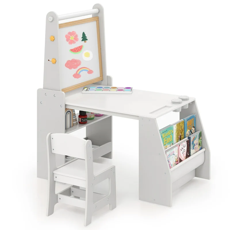 Ensemble table et chaises pour enfants 101 x 59 x 112 cm confort ergonomique rangement pratique en MDF gris 20_0012013