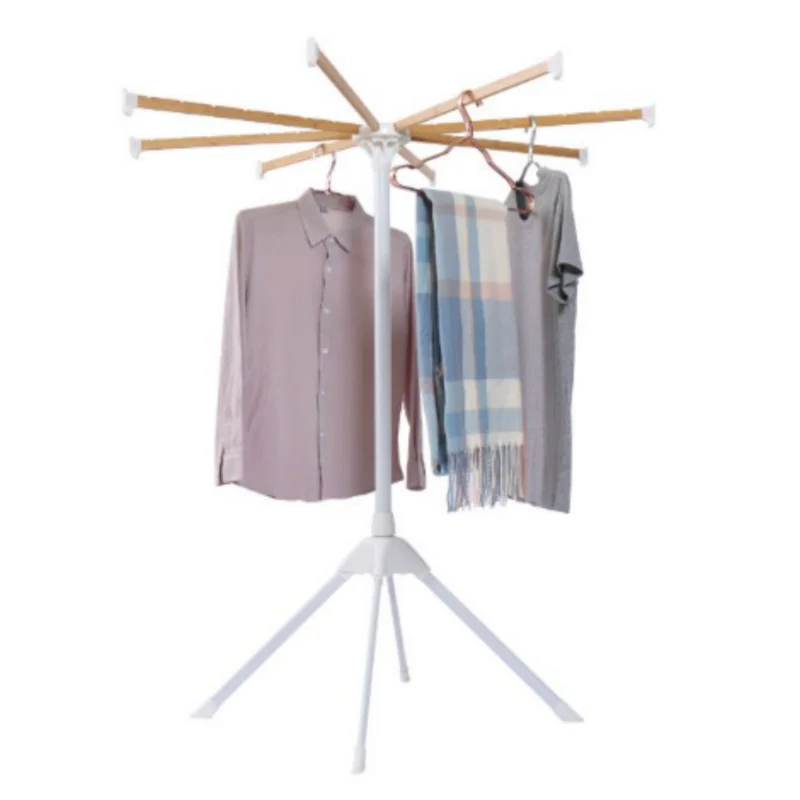 Séchoir à vêtements pliable 83,5 x 123 cm séchage suspendu ou à plat moderne en bambou naturel + blanc 20_0018975