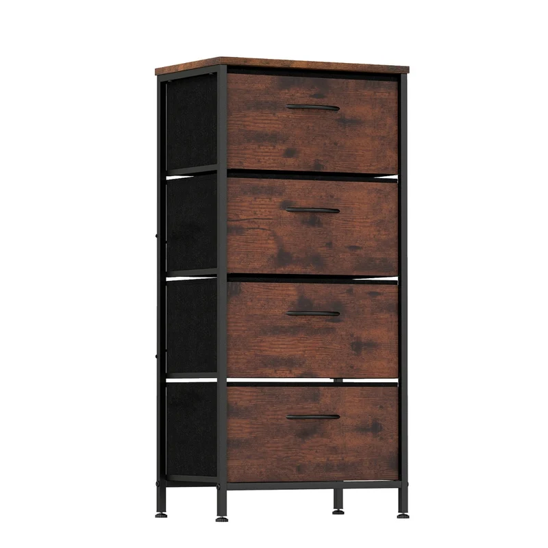 Commode à 4 tiroirs 45 x 30 x 95 cm rangement élégant sécurité renforcée style rustique en bois marron 20_0018788