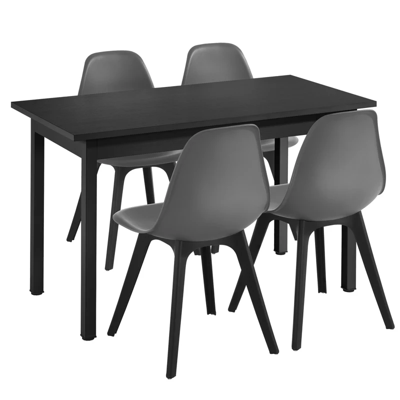 Ensemble de table à manger et chaises set de table à manger et chaises MDF placage acier revêtu par poudre fritté plastique noir gris 120 cm x 60 cm x 75 cm 03_0006943
