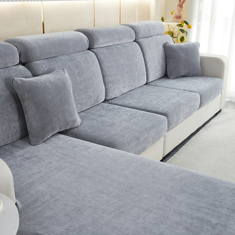 Housse de Coussin Canapé Effet Velours Gris