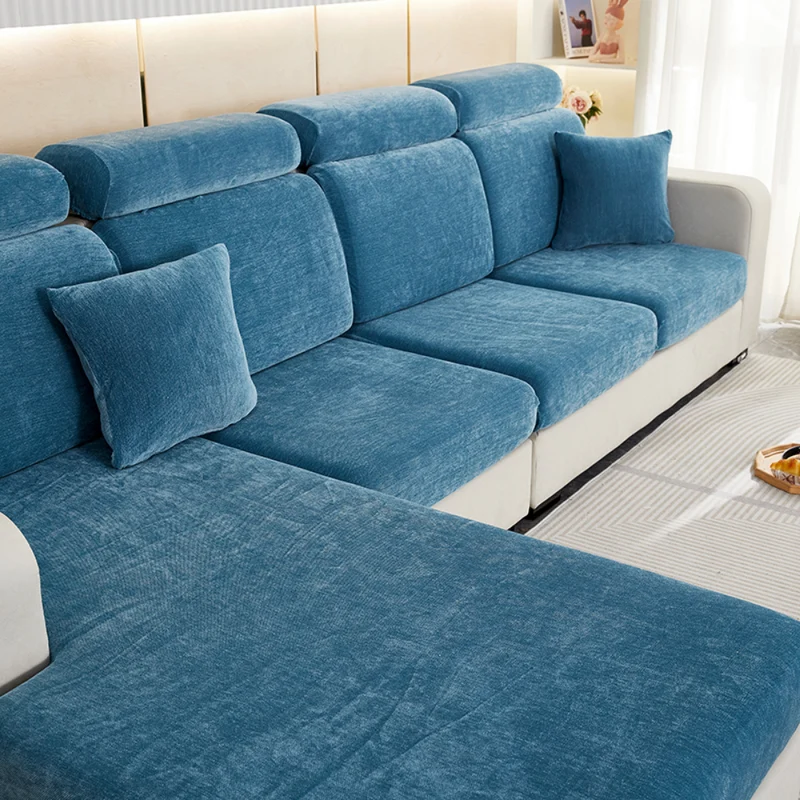 Housse de Coussin Canapé Effet Velours Bleu