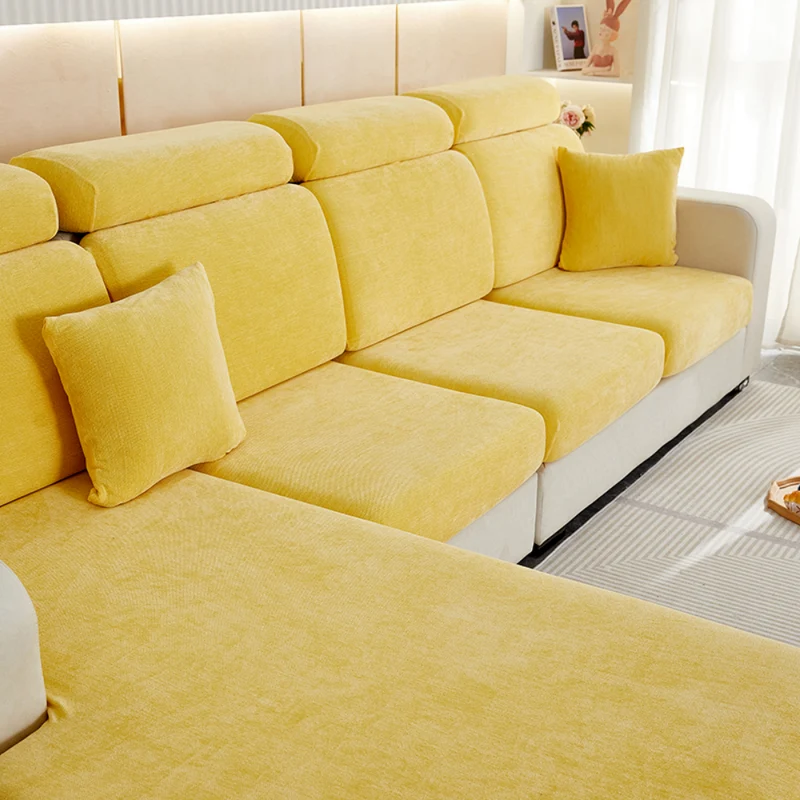 Housse de Coussin Canapé Effet Velours Jaune