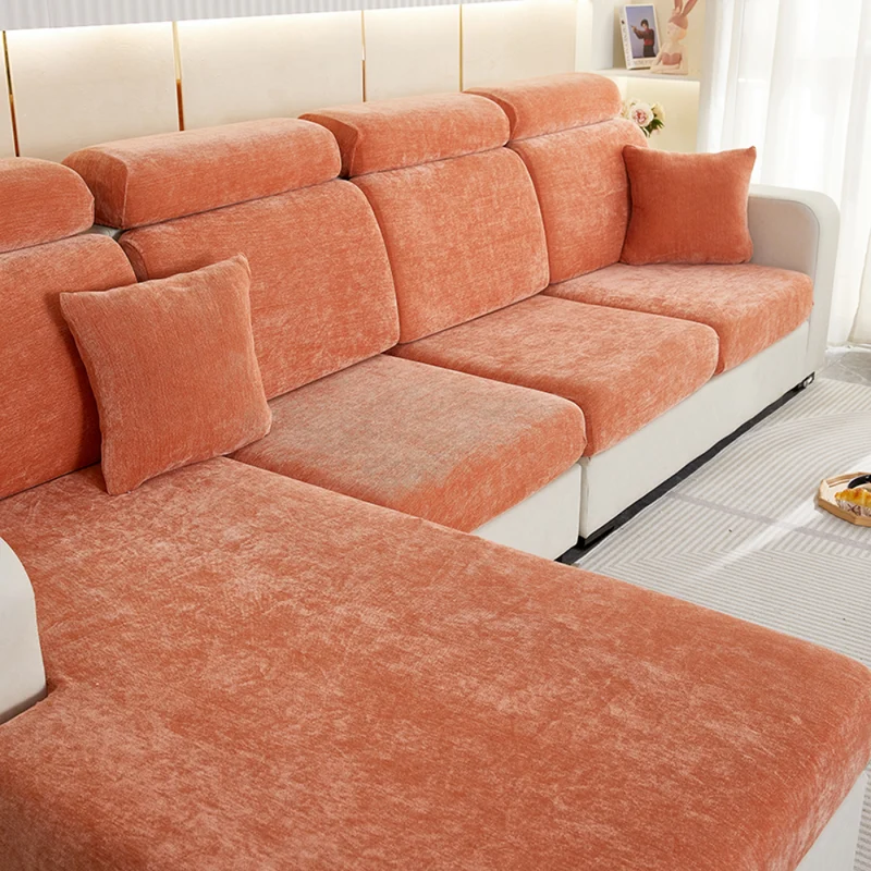 Housse de Coussin Canapé Effet Velours Orange