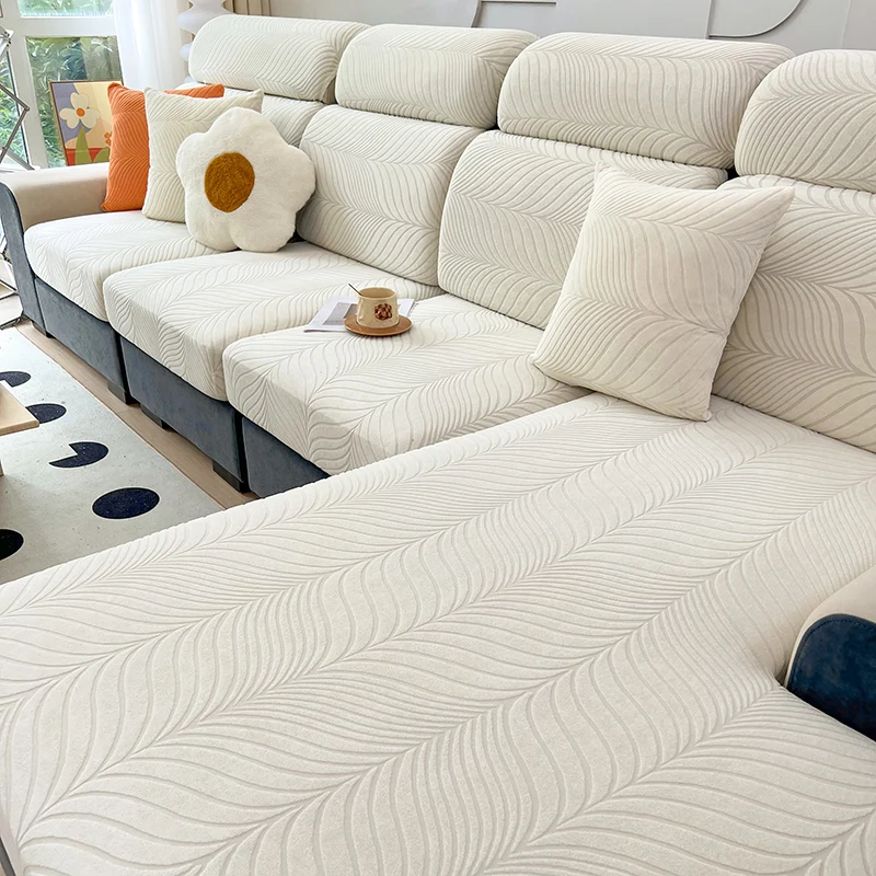 Housse de Coussin Canapé Jacquard Antidérapante Blanc