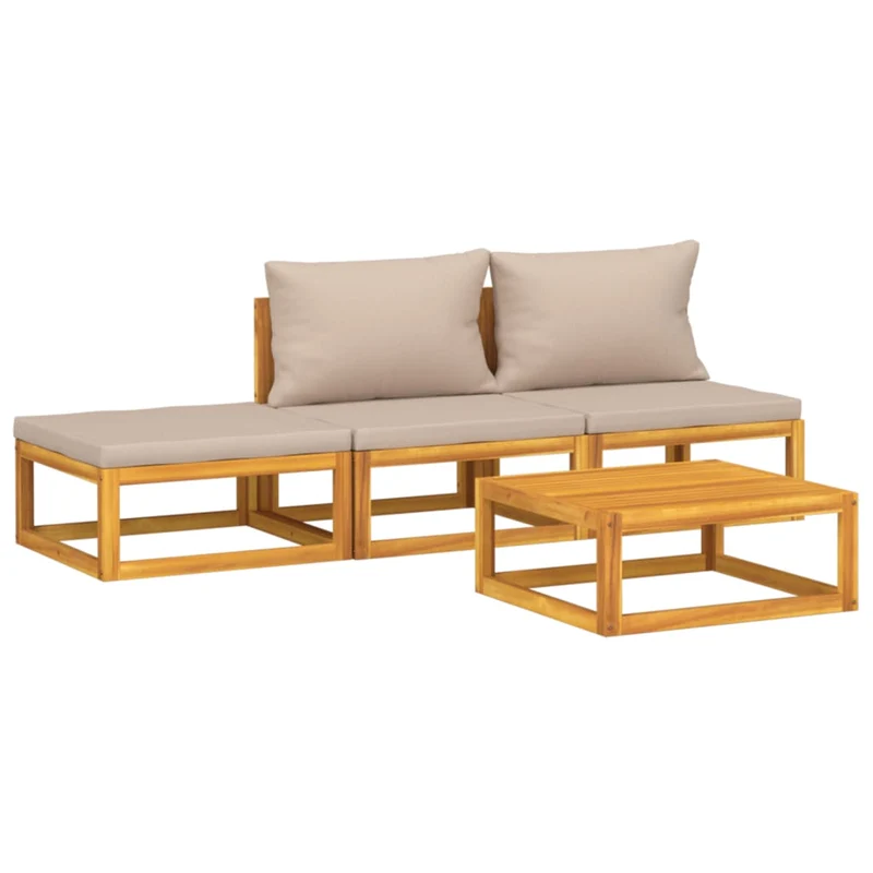 Salon de jardin meuble d'extérieur ensemble de mobilier 4 pièces avec coussins taupe bois massif 02_0016210