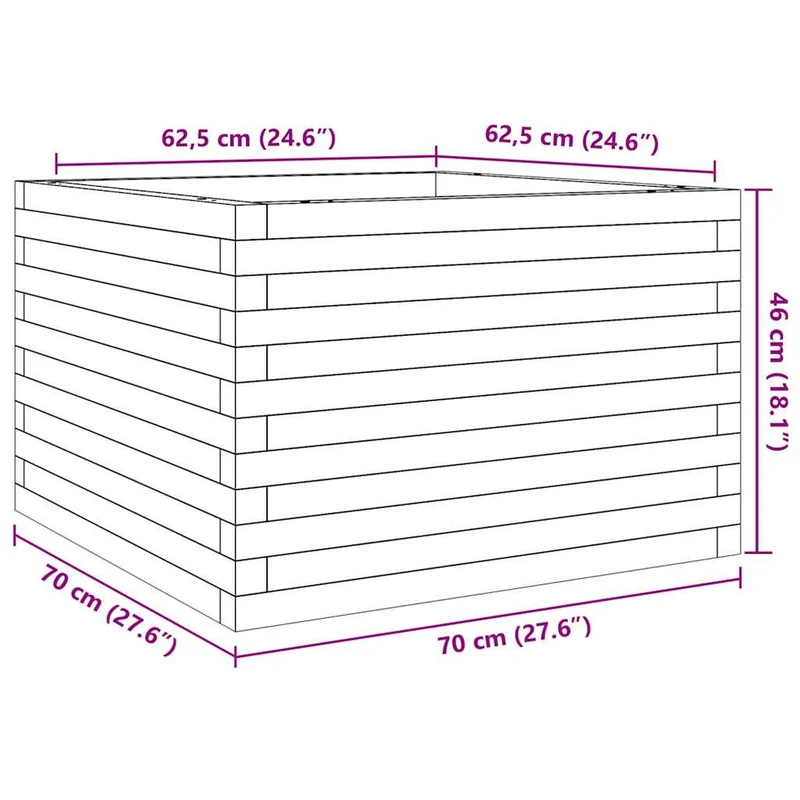 Jardinière bac lit surélevé plantes fleurs terrasse jardin cire 70 x 70 x 46 cm bois de pin massif marron 02_0038491