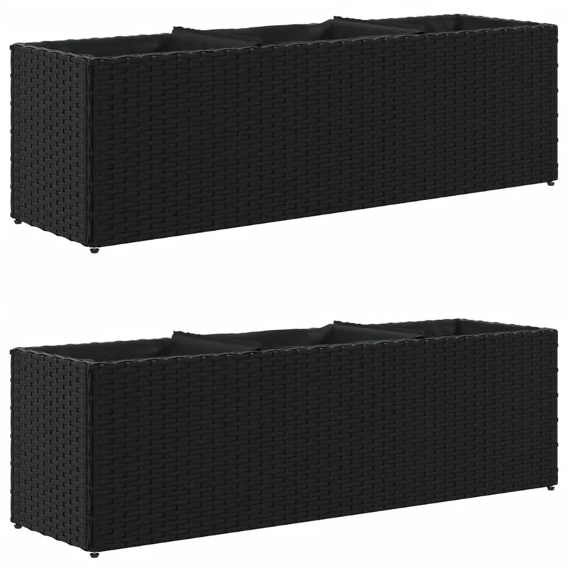 Jardinière bac lit surélevé plantes fleurs jardin terrasses avec 3 pots lot de 2 105 x 30 x 32 cm résine tressée noir 02_0038858