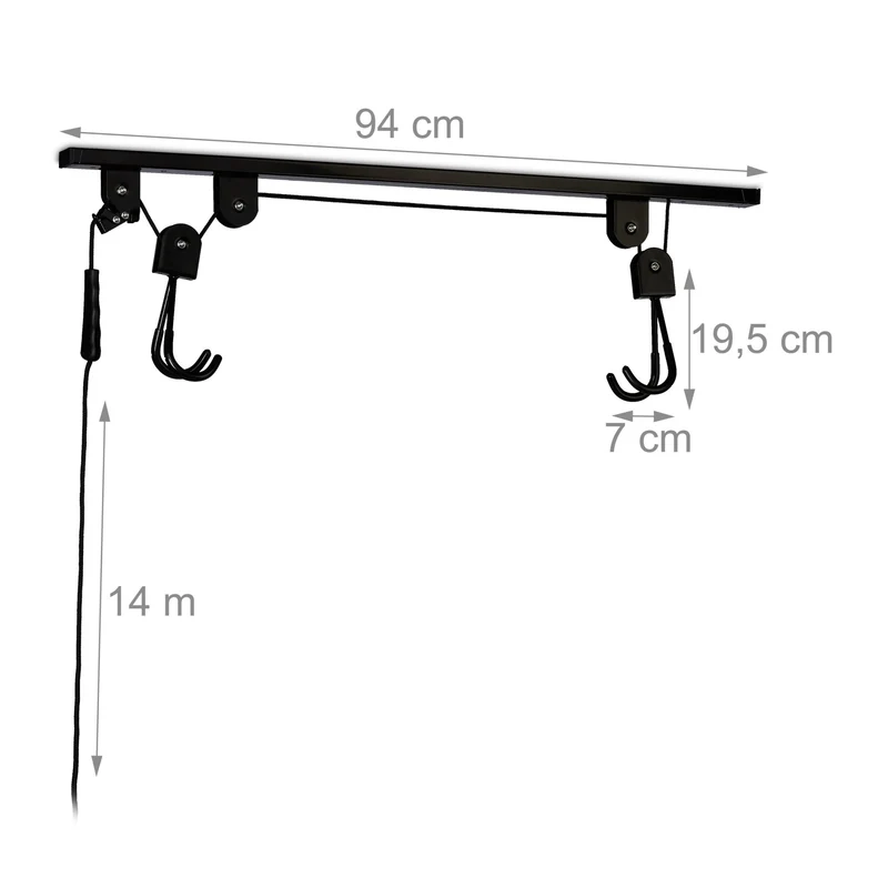 Ascenseur à vélo pratique de plafond garage 14 m capacité jusqu'à 4 m en caoutchouc noir 13_0009652