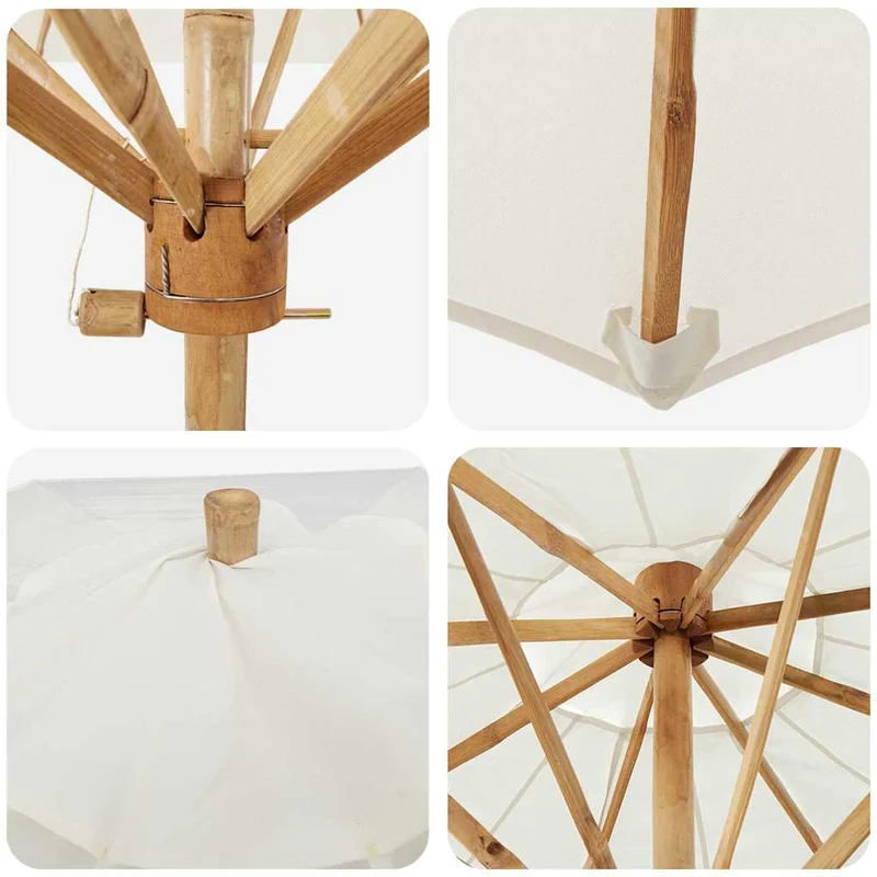 Parasol de jardin rond 270 x 260 cm léger et résistant aux intempéries style minimaliste en bambou blanc crème 02_0058242