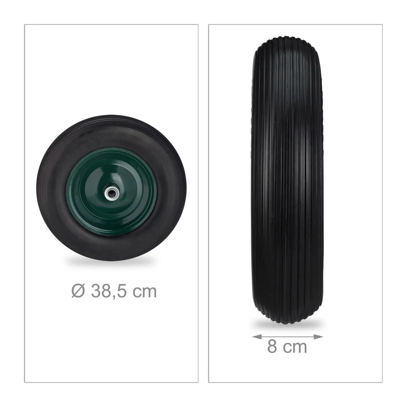 Roue de brouette 38,5 x 8 cm poids léger capacité 120 kg confort de manutention en PU noir 13_0010714