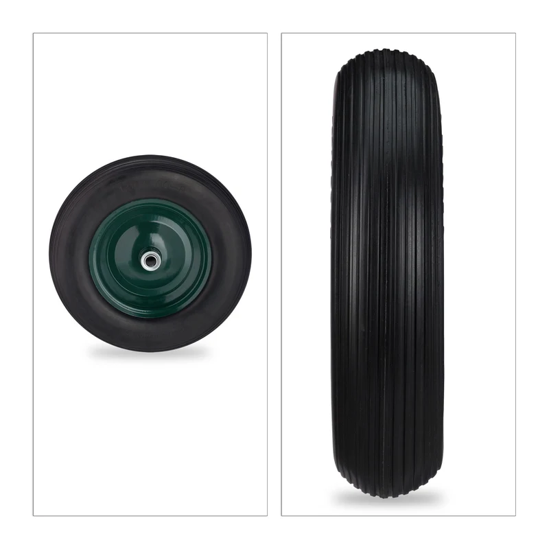 Roue de brouette 38,5 x 8 cm poids léger capacité 120 kg confort de manutention en PU noir 13_0010714