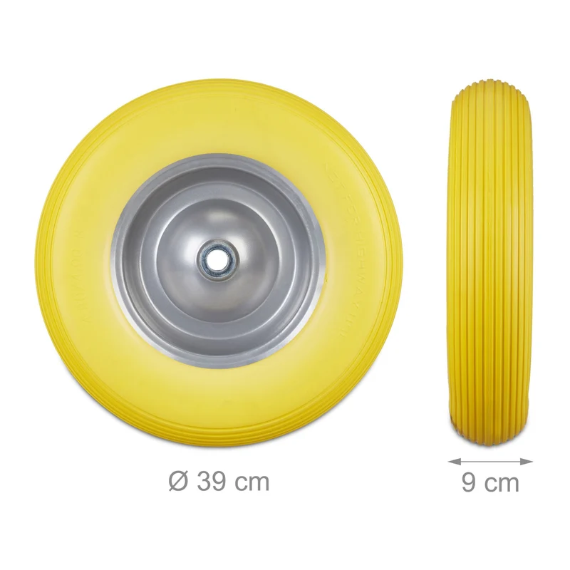 Roue de brouette increvable 39 x 9 cm confort de transport acier jaune 13_0006824