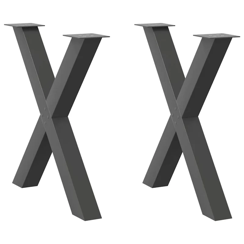 Lot de 2 pieds de table à manger en X 70 x 73 cm avec niveleurs réglables design moderne en acier anthracite 02_0057250