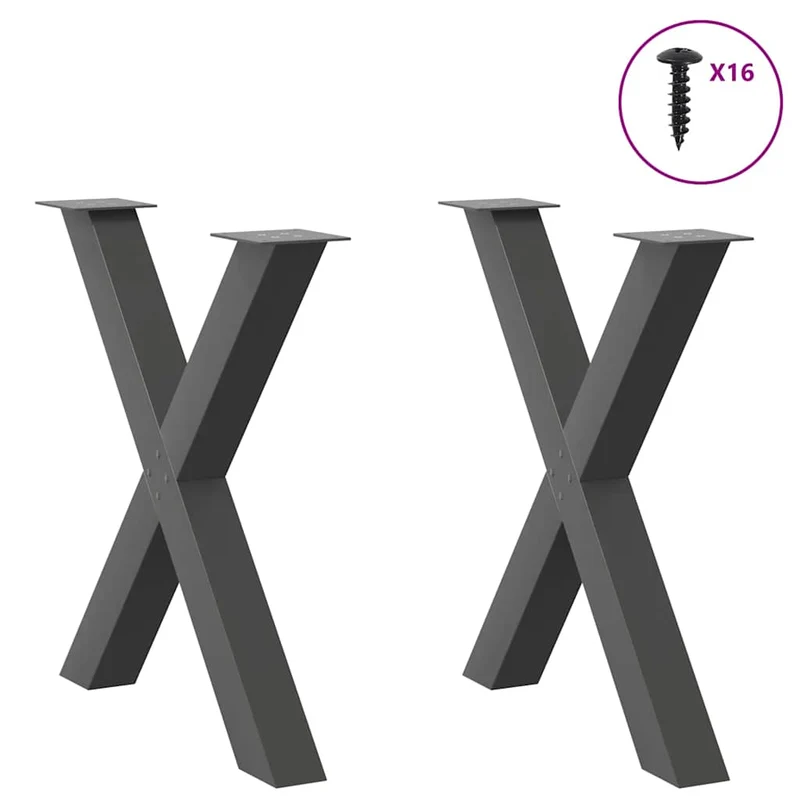 Lot de 2 pieds de table à manger en X 70 x 73 cm avec niveleurs réglables design moderne en acier anthracite 02_0057250