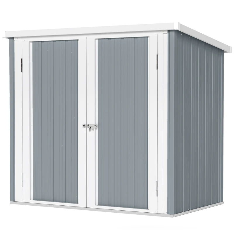 Abri de jardin 147 x 86 x 134 cm double porte verrouillable toit incliné robuste contemporain en tôle d'acier gris clair 21_0004184