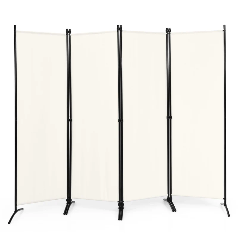 Paravent pliable 220 x 173 cm cloison de séparation pratique pour bureau et salon en acier blanc 20_0013040