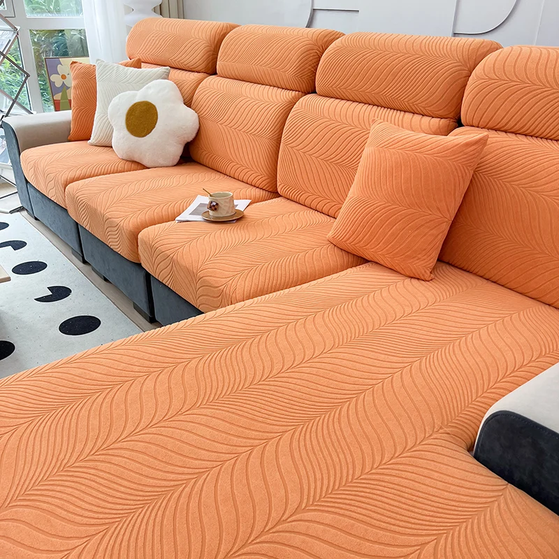 Housse de Coussin Canapé Jacquard Antidérapante Orange