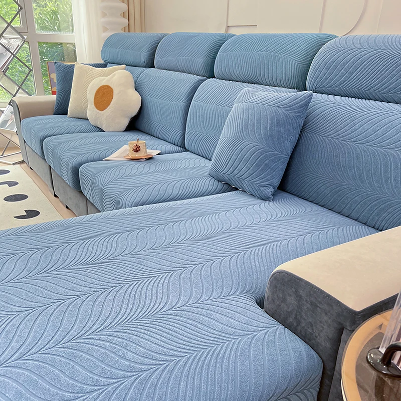 Housse de Coussin Canapé Jacquard Antidérapante Bleu