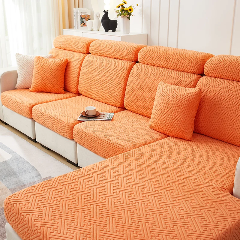 Housse de Coussin Canapé Jacquard Labyrinthe Orange
