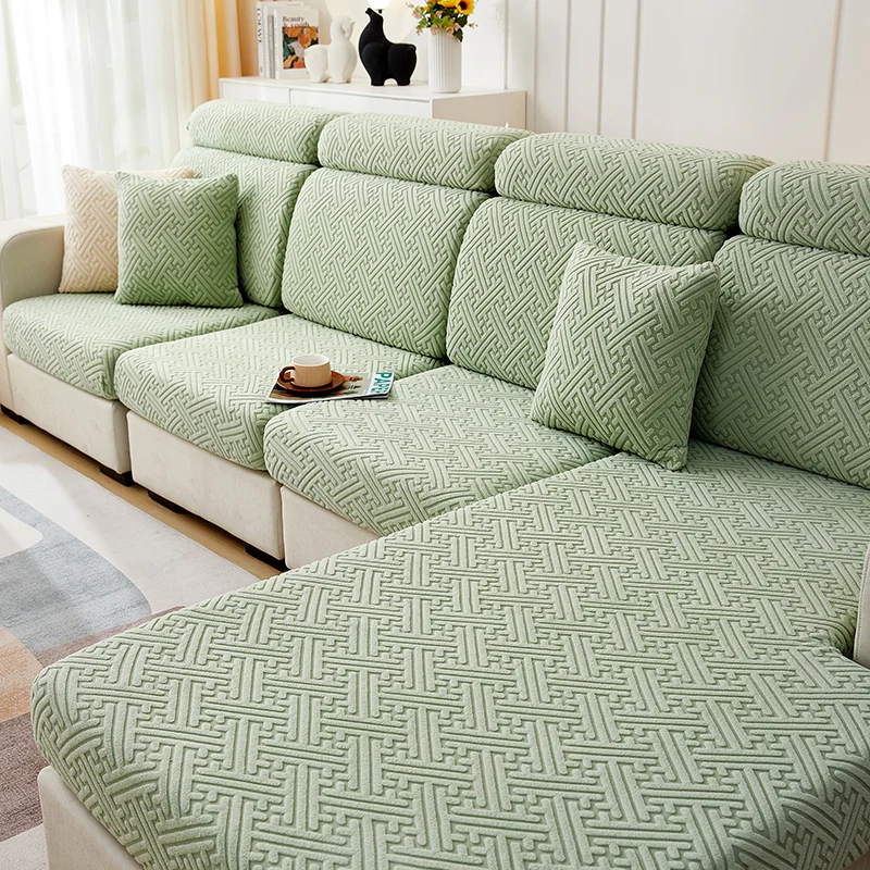 Housse de Coussin Canapé Jacquard Labyrinthe Vert