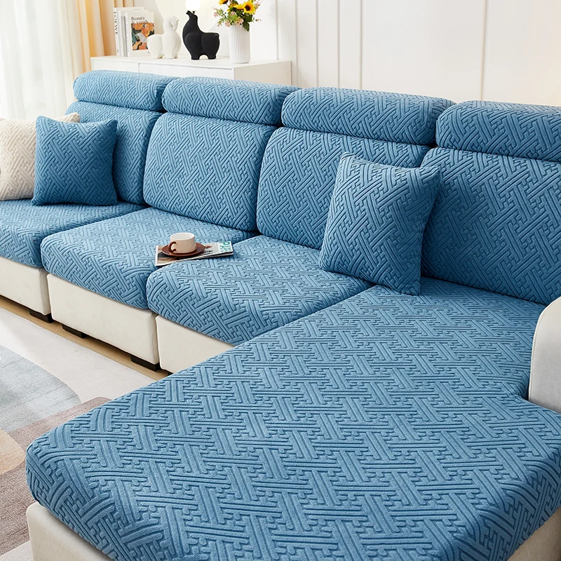 Housse de Coussin Canapé Jacquard Labyrinthe Bleu