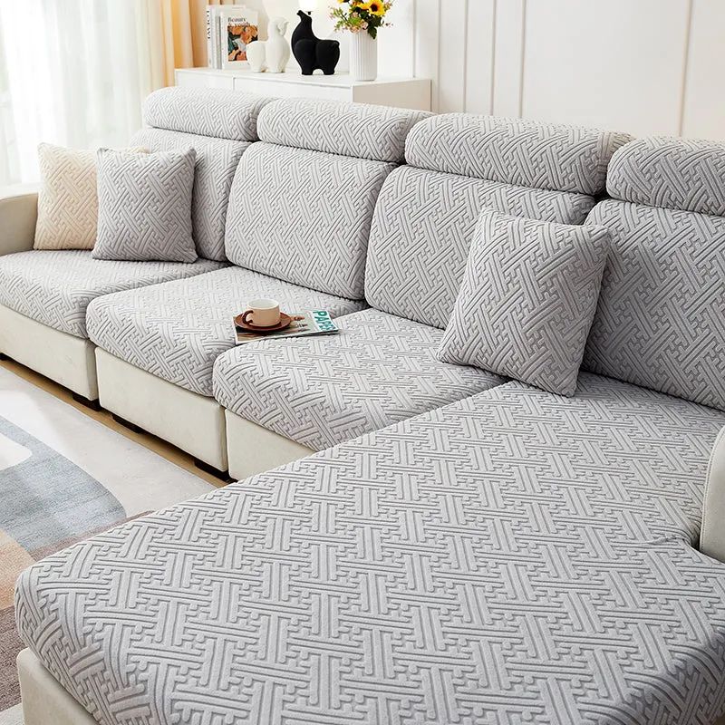 Housse de Coussin Canapé Jacquard Labyrinthe Gris Clair