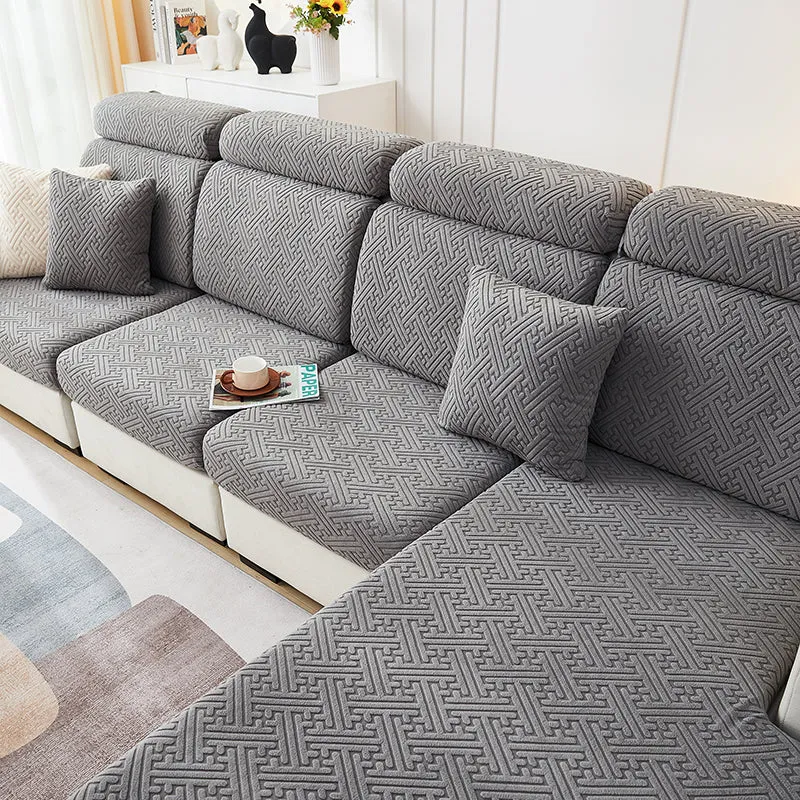 Housse de Coussin Canapé Jacquard Labyrinthe Gris