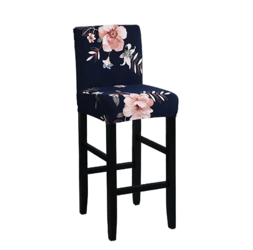 Housse de Tabouret Fleurie Bleu Marine