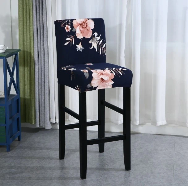 Housse de Tabouret Fleurie Bleu Marine