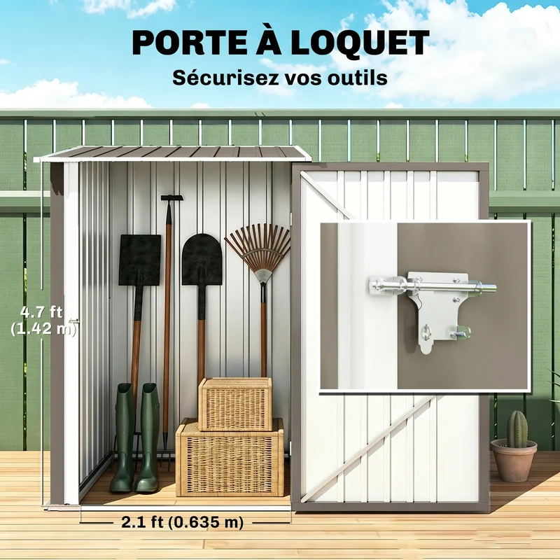 Abri de jardin remise outils 100 x 103 x 160 cm porte verrouillable rangement 1 m² contemporain en tôle d'acier marron 21_0004220