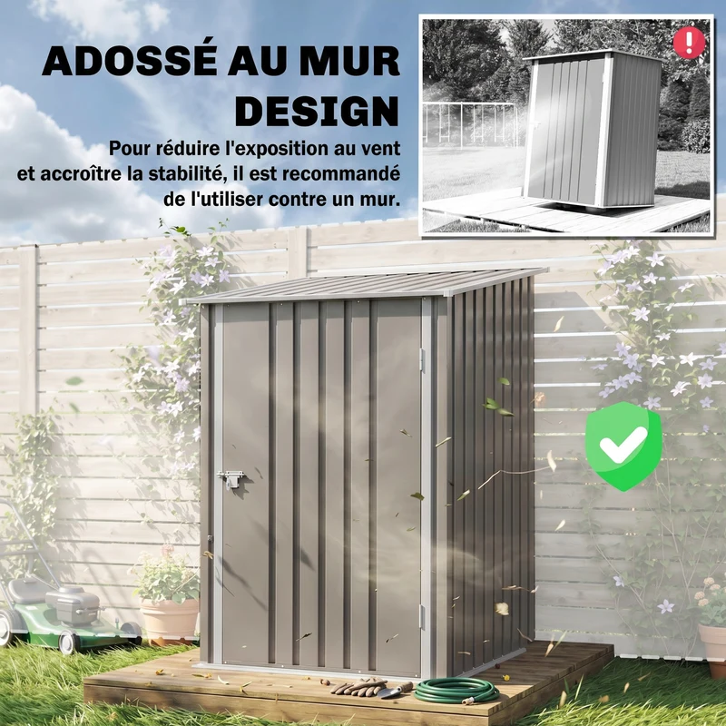 Abri de jardin remise outils 100 x 103 x 160 cm porte verrouillable rangement 1 m² contemporain en tôle d'acier marron 21_0004220