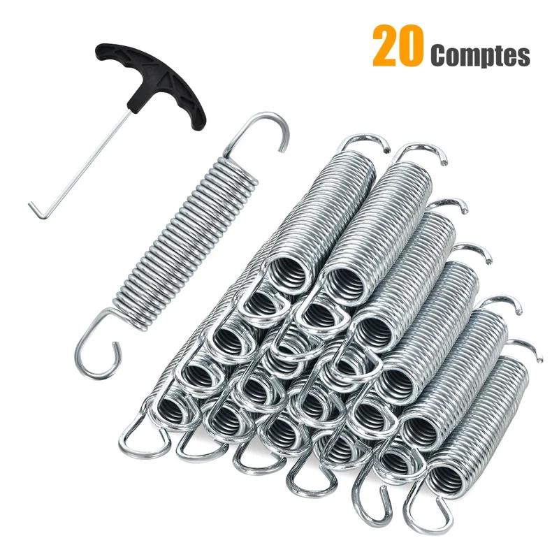 Lot de 20 ressorts de trampoline 14 cm robustes avec outil de traction incurvé en acier galvanisé argent 20_0020823
