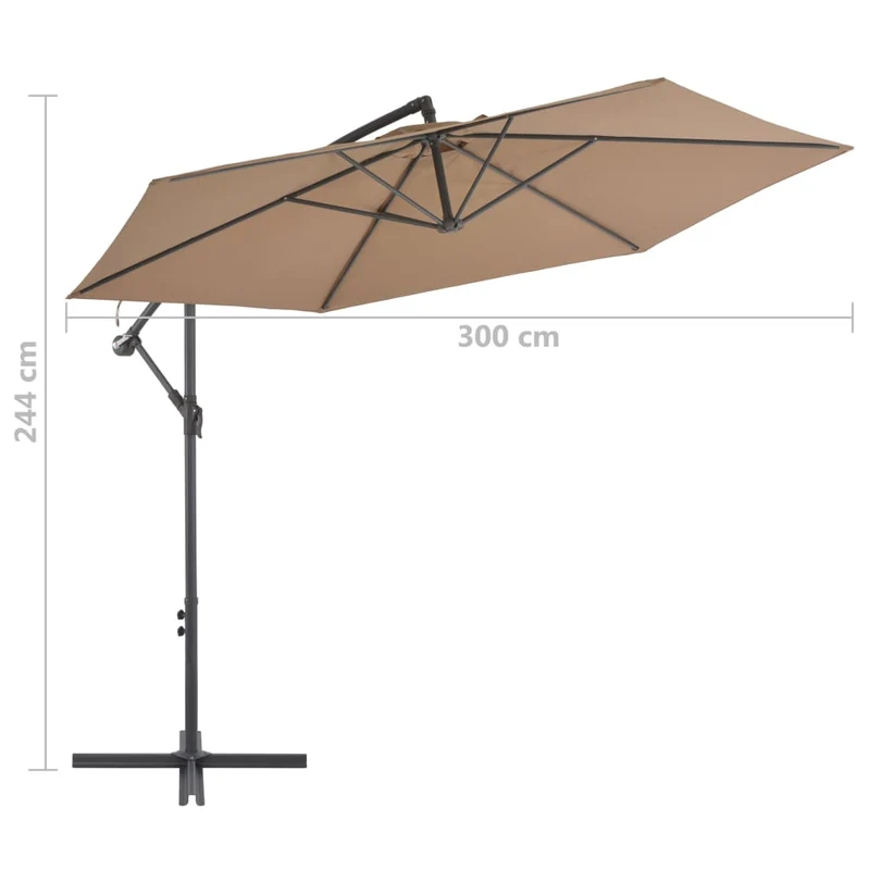 Parasol meuble de jardin en porte-à-faux avec poteau en aluminium 300 cm taupe 02_0008652