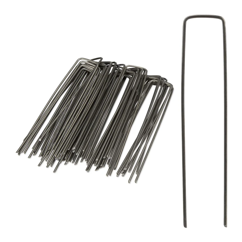 Lot de 50 piquets de fixation jardin ancrage universel 15 x 3 cm en acier gris 13_0003850