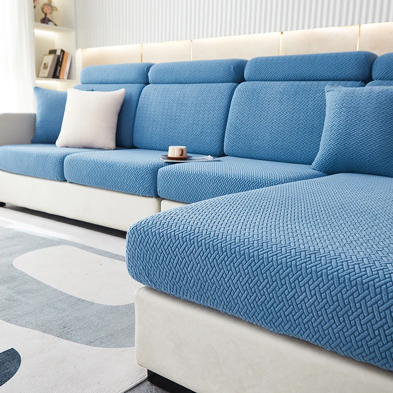 Housse de Coussin Canapé Jacquard Entrecroisé Bleu