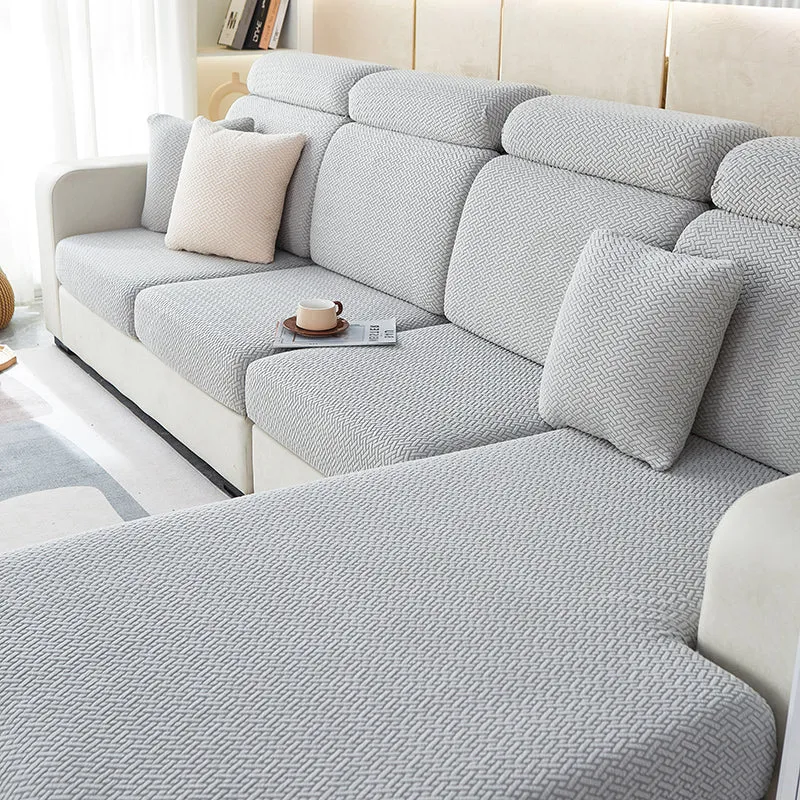 Housse de Coussin Canapé Jacquard Entrecroisé Gris Clair