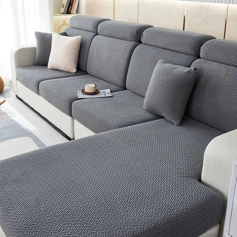 Housse de Coussin Canapé Jacquard Entrecroisé Gris