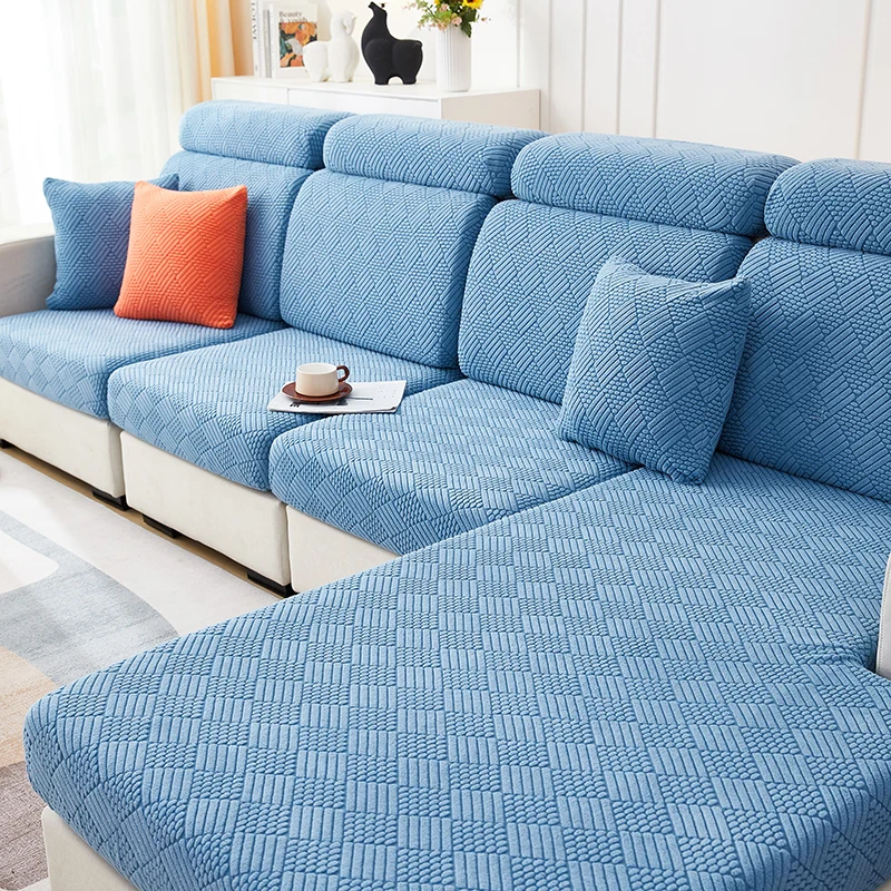 Housse de Coussin Canapé Jacquard Bleu
