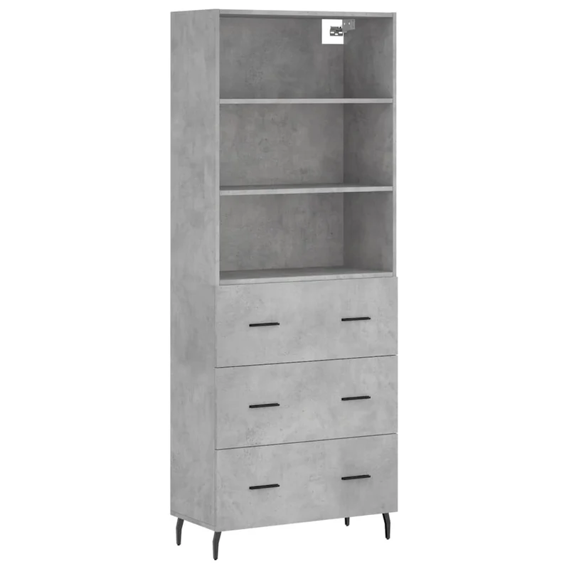 Buffet bahut commode armoire meuble de rangement organisateur cuisine salle de séjour salon haut 69,5 x 34 x 180 cm bois d'ingénierie gris 02_0034605