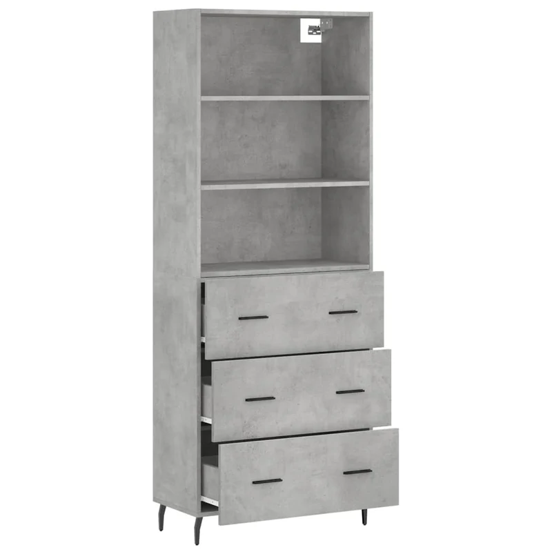 Buffet bahut commode armoire meuble de rangement organisateur cuisine salle de séjour salon haut 69,5 x 34 x 180 cm bois d'ingénierie gris 02_0034605