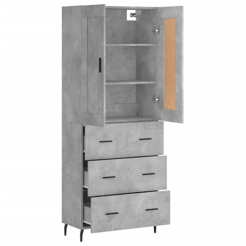 Buffet bahut commode armoire meuble de rangement organisateur cuisine salle de séjour salon haut 69,5 x 34 x 180 cm bois d'ingénierie gris 02_0034657