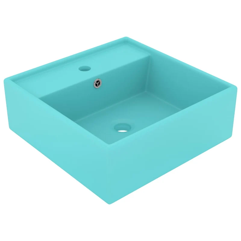 Lavabo carré de luxe à trop-plein vasque à poser de toilette lave-mains de salle de bain salle cosmétique 41 x 41 cm céramique vert clair mat 02_0002689