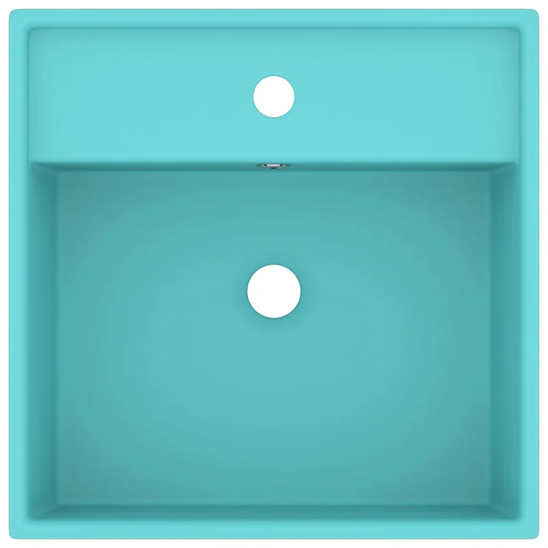 Lavabo carré de luxe à trop-plein vasque à poser de toilette lave-mains de salle de bain salle cosmétique 41 x 41 cm céramique vert clair mat 02_0002689