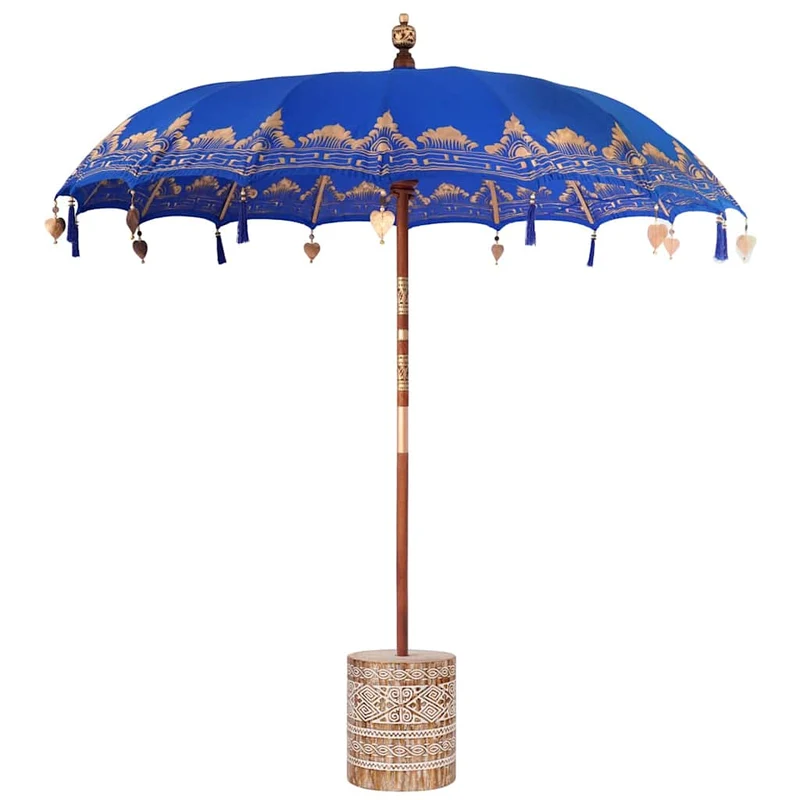 Parasol balinais avec base 215 x 215 x 260 cm ambiance tropicale pratique jardin en coton bleu 02_0055947